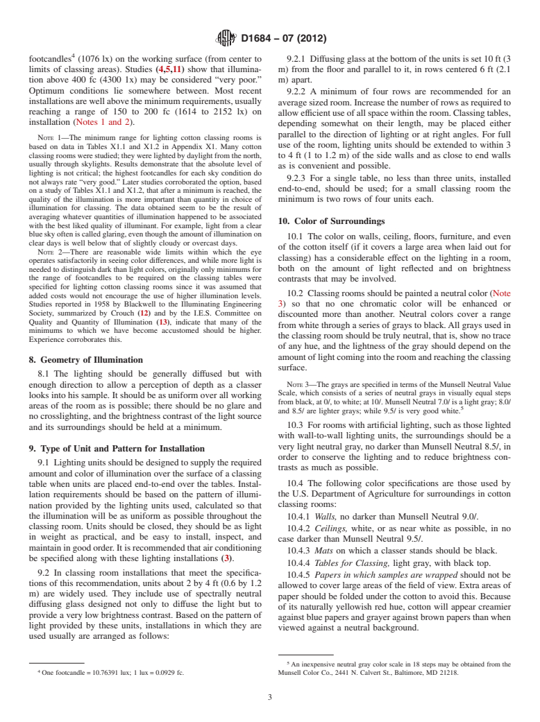 ASTM D1684-07(2012) - Standard Practice for  Lighting Cotton Classing Rooms for Color Grading