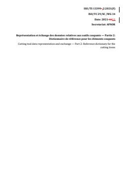 ISO/TS 13399-2:2021 REDLINE ISO/TS 13399-2:2021 - Cutting tool data representation and exchange — Part 2: Reference dictionary for the cutting items
Released:11/29/2021 - Page 1 preview