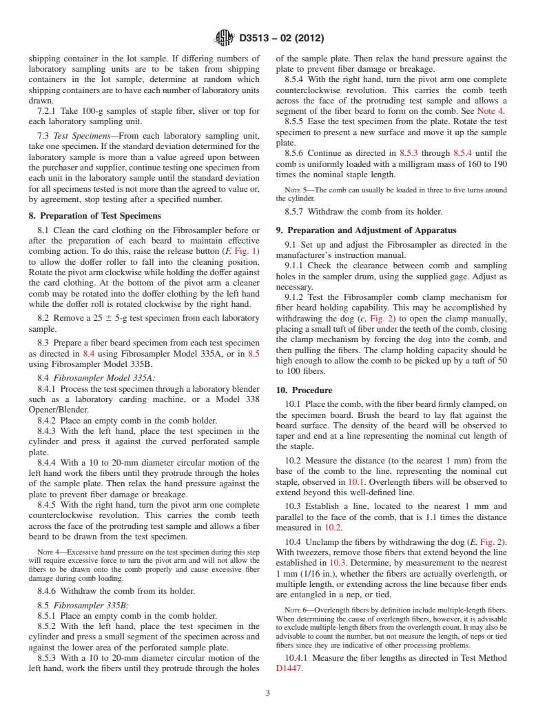 ASTM D3513-02(2012) - Standard Test Method for  Overlength Fiber Content of Manufactured Staple Fiber