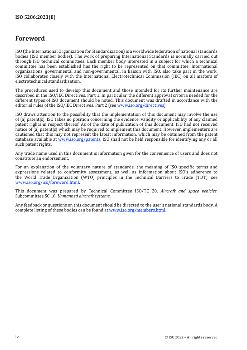 ISO 5286:2023 ISO 5286:2023 - Flight performance of civil small and light fixed-wing unmanned aircraft systems (UAS) — Test methods
Released:23. 10. 2023 - Page 4 preview