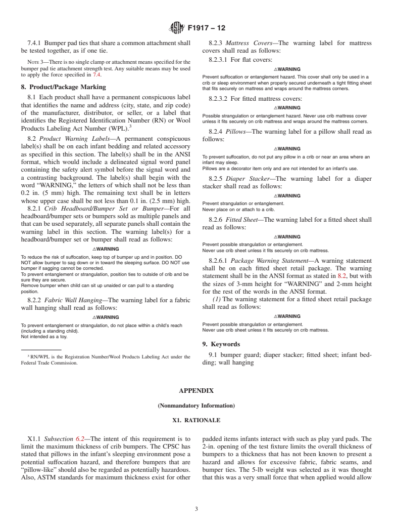 ASTM F1917-12 - Standard Consumer Safety Performance Specification for Infant Bedding and Related Accessories