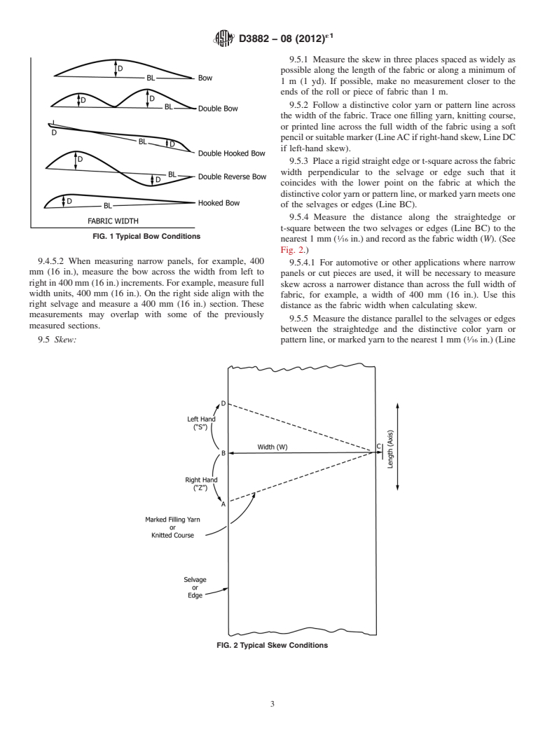 ASTM D3882-08(2012)e1 - Standard Test Method for Bow and Skew in Woven and Knitted Fabrics