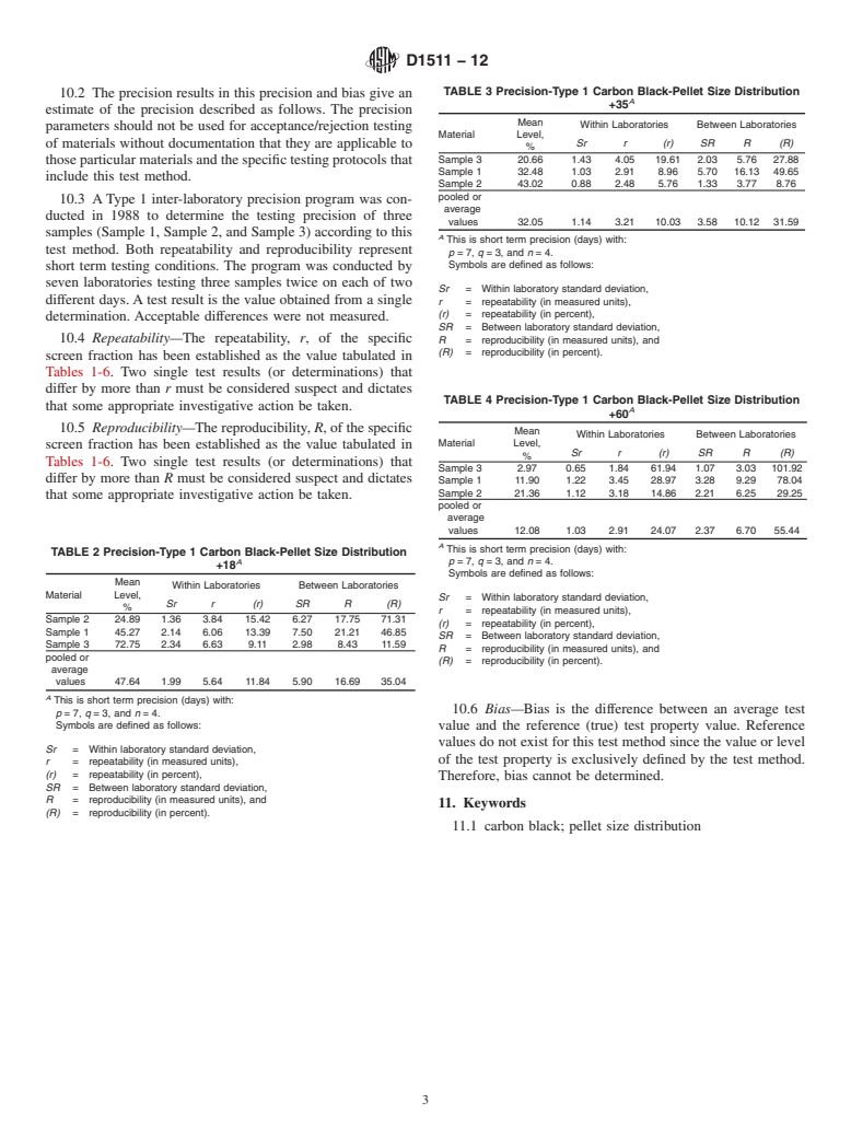 ASTM D1511-12 - Standard Test Method for  Carbon Black&mdash;Pellet Size Distribution