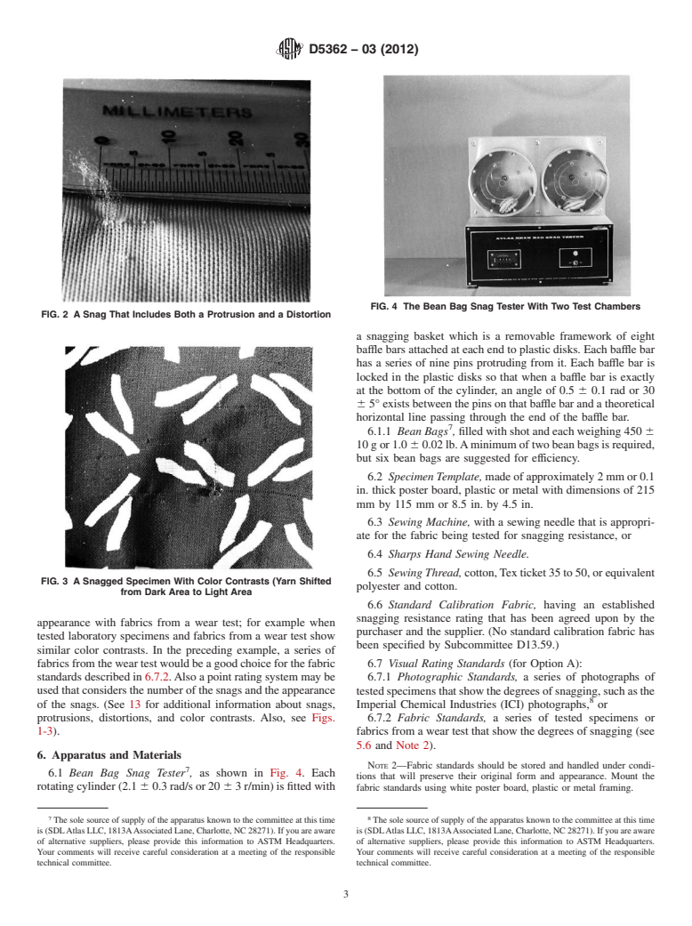 ASTM D5362-03(2012) - Standard Test Method for Snagging Resistance of Fabrics (Bean Bag)