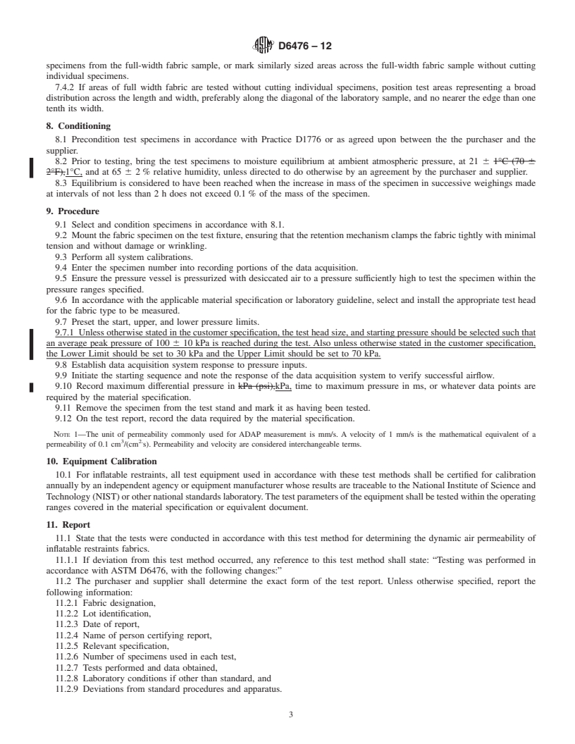 REDLINE ASTM D6476-12 - Standard Test Method for Determining Dynamic Air Permeability of Inflatable Restraint Fabrics