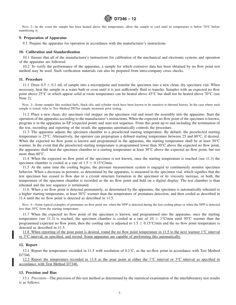 REDLINE ASTM D7346-12 - Standard Test Method for No Flow Point and Pour Point of Petroleum Products