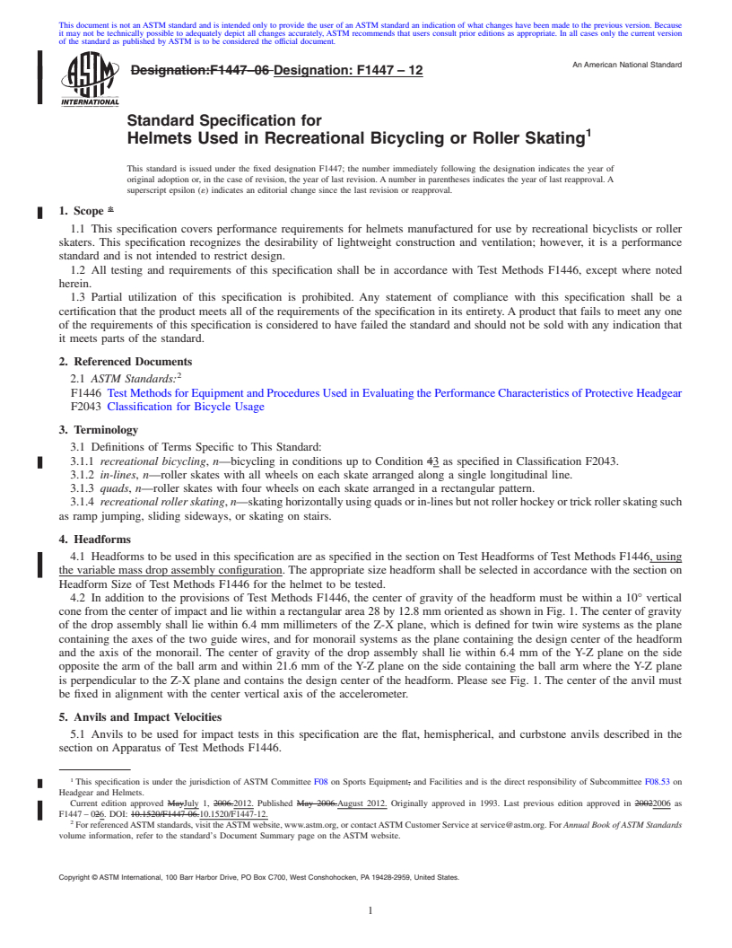 REDLINE ASTM F1447-12 - Standard Specification for Helmets Used in Recreational Bicycling or Roller Skating