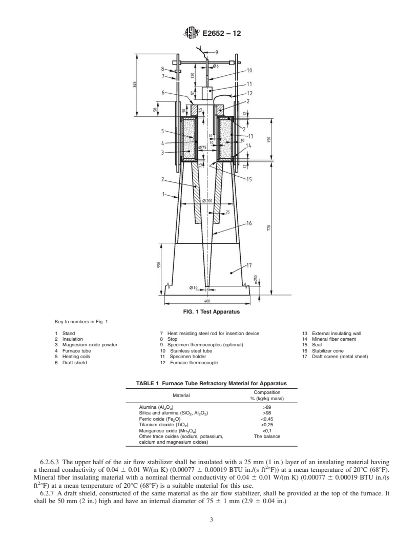 REDLINE ASTM E2652-12 - Standard Test Method for  Behavior of Materials in a Tube Furnace with a Cone-shaped Airflow Stabilizer, at 750&deg;C