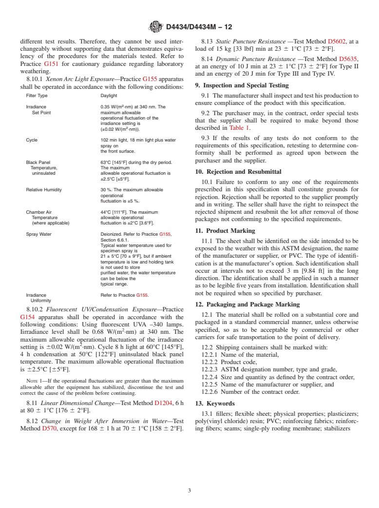 ASTM D4434/D4434M-12 - Standard Specification for Poly(Vinyl Chloride) Sheet Roofing