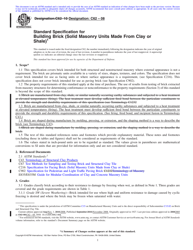 REDLINE ASTM C62-12 - Standard Specification for  Building Brick (Solid Masonry Units Made From Clay or Shale)