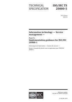 ISO/IEC TS 20000-5:2022 ISO/IEC TS 20000-5:2022 - Information technology — Service management — Part 5: Implementation guidance for ISO/IEC 20000-1
Released:1/14/2022 - Page 1 preview