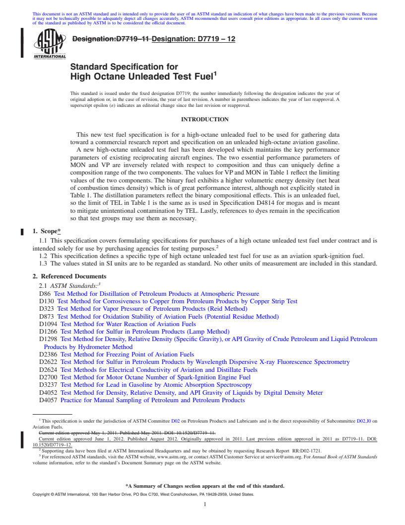 REDLINE ASTM D7719-12 - Standard Specification for High Octane Unleaded Test Fuel