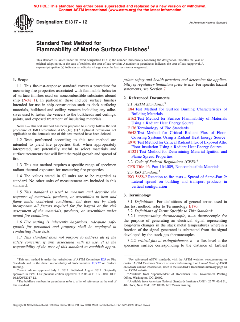 ASTM E1317-12 - Standard Test Method for Flammability of Marine Surface Finishes