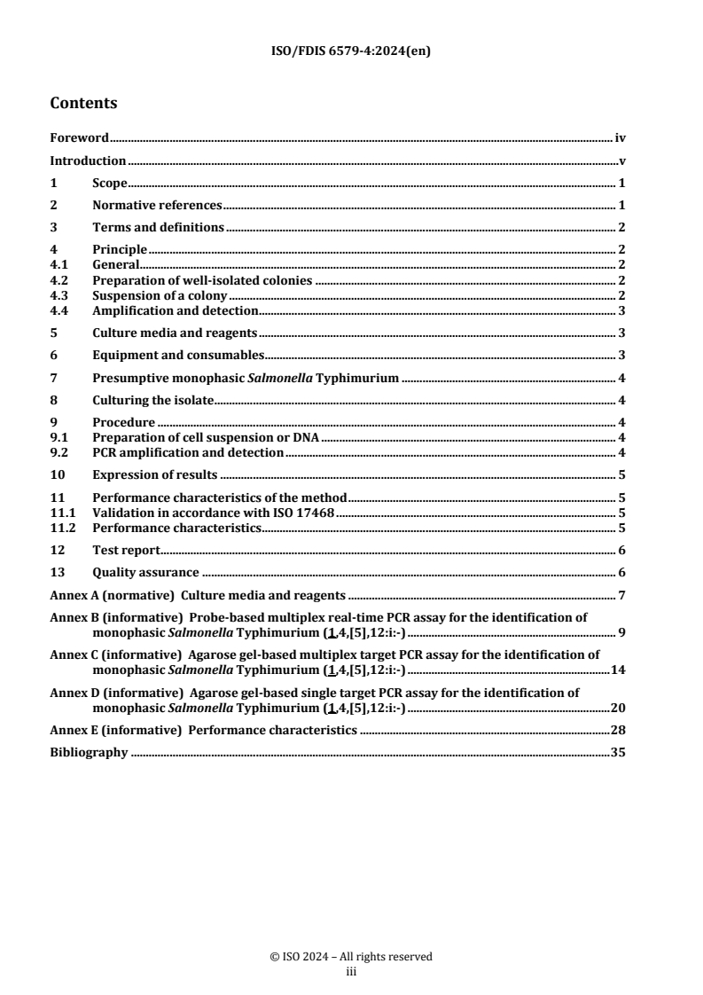 REDLINE ISO/FDIS 6579-4 - Microbiology of the food chain — Horizontal method for the detection, enumeration and serotyping of Salmonella — Part 4: Identification of monophasic Salmonella Typhimurium (1,4,[5],12:i:-) by polymerase chain reaction (PCR)
Released:18. 10. 2024