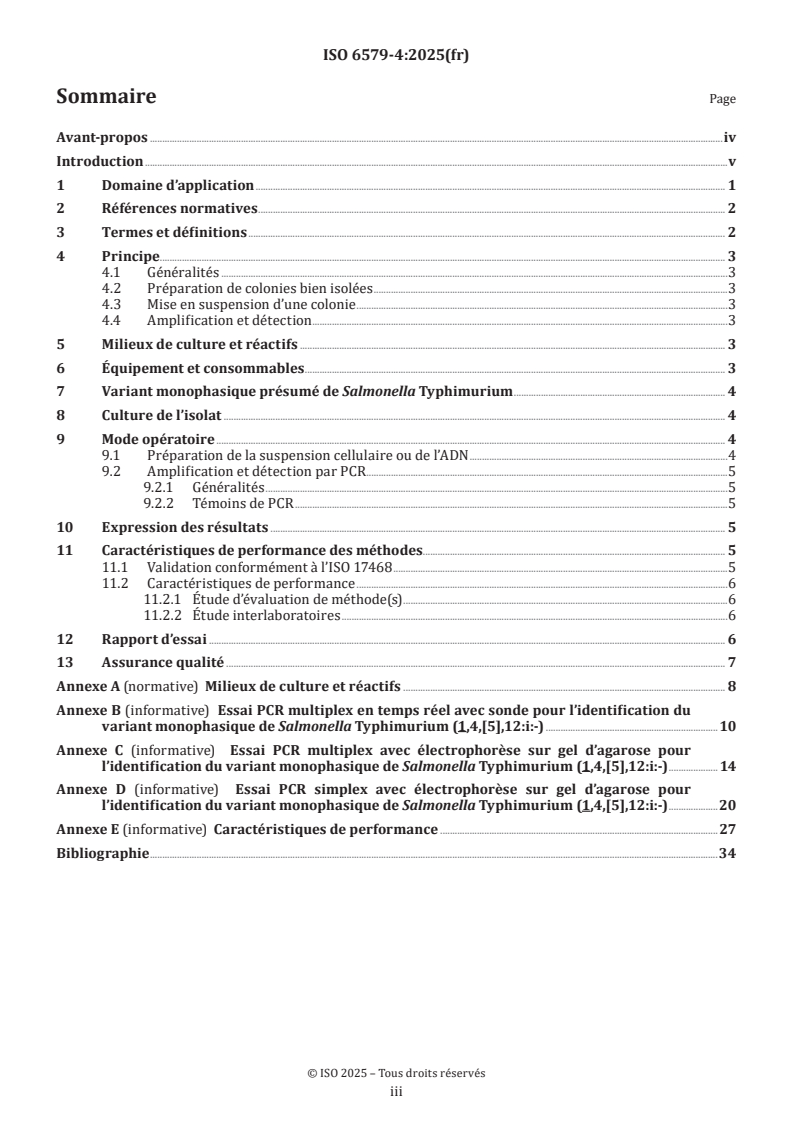 ISO 6579-4:2025 - Microbiologie de la chaîne alimentaire — Méthode horizontale pour la recherche, le dénombrement et le sérotypage des Salmonella — Partie 4: Identification du variant monophasique de Salmonella Typhimurium (1,4,[5],12:i:-) par réaction de polymérisation en chaîne (PCR)
Released:29. 01. 2025