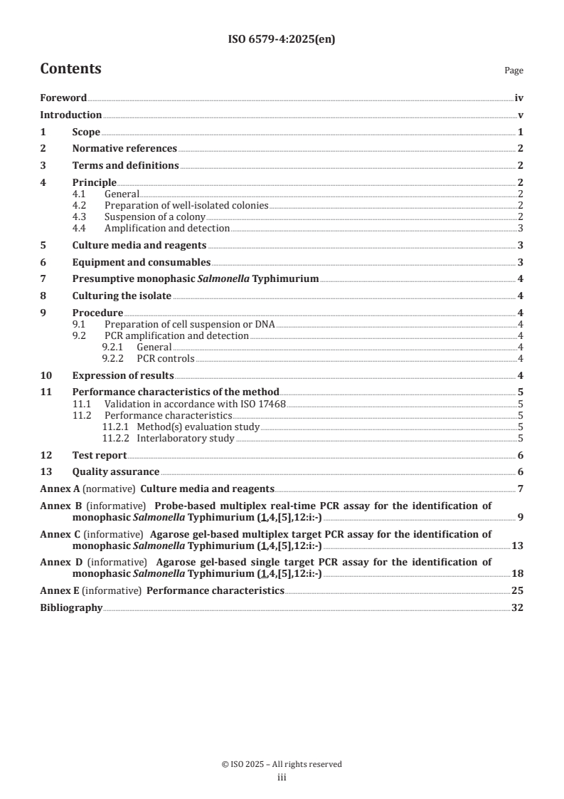 ISO 6579-4:2025 - Microbiology of the food chain — Horizontal method for the detection, enumeration and serotyping of Salmonella — Part 4: Identification of monophasic Salmonella Typhimurium (1,4,[5],12:i:-) by polymerase chain reaction (PCR)
Released:29. 01. 2025