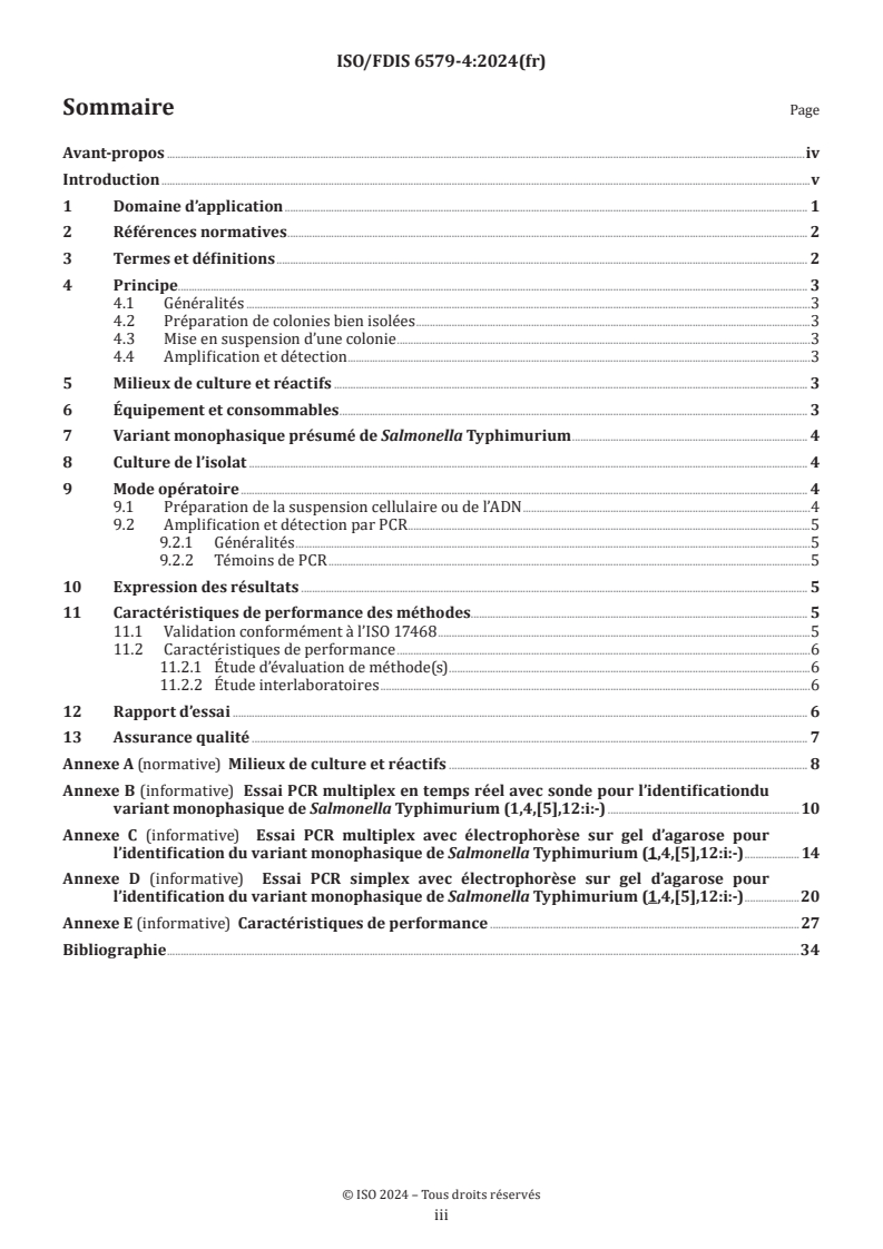 ISO 6579-4 - Microbiologie de la chaîne alimentaire — Méthode horizontale pour la recherche, le dénombrement et le sérotypage des Salmonella — Partie 4: Identification du variant monophasique de Salmonella Typhimurium (1,4,[5],12:i:-) par réaction de polymérisation en chaîne (PCR)
Released:11/23/2024