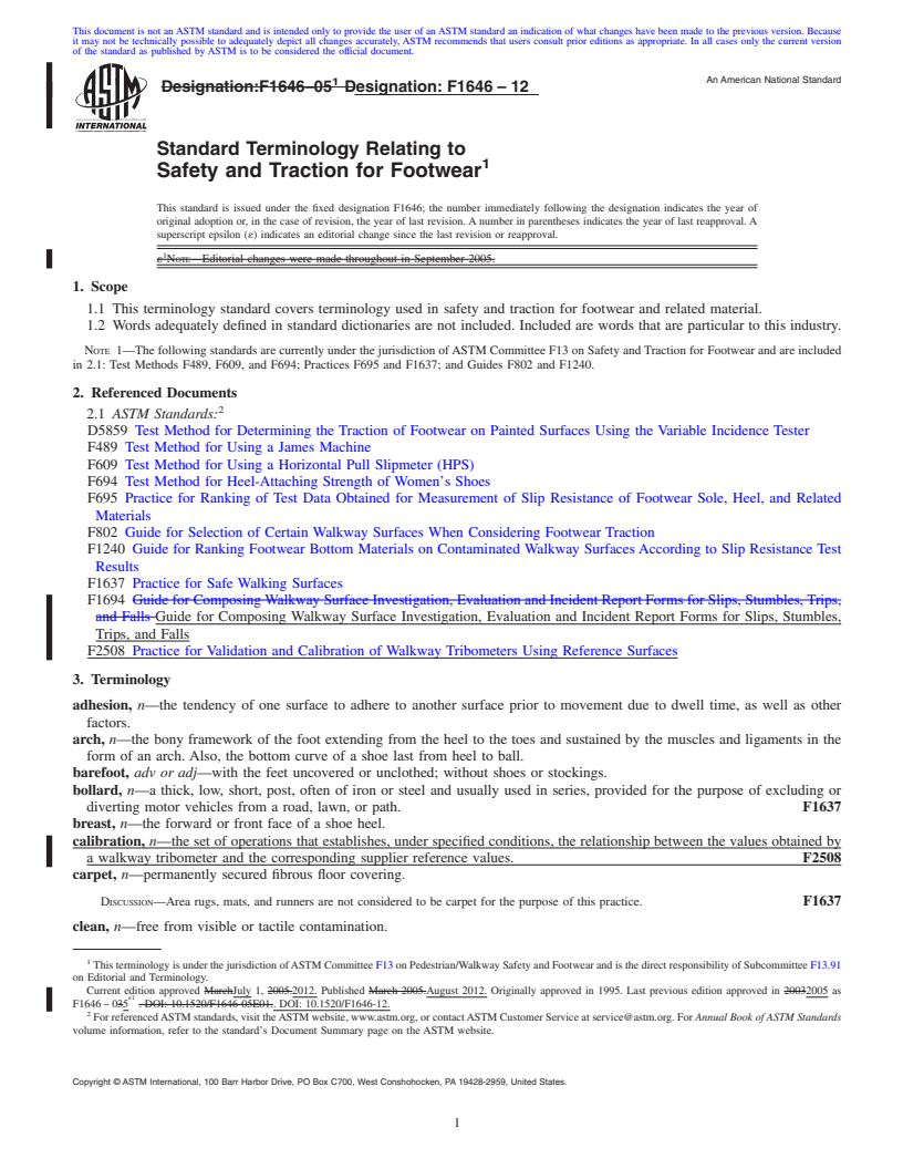 REDLINE ASTM F1646-12 - Standard Terminology Relating to Safety and Traction for Footwear