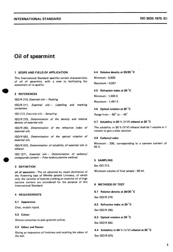 ISO 3033:1975 - Oil of spearmint