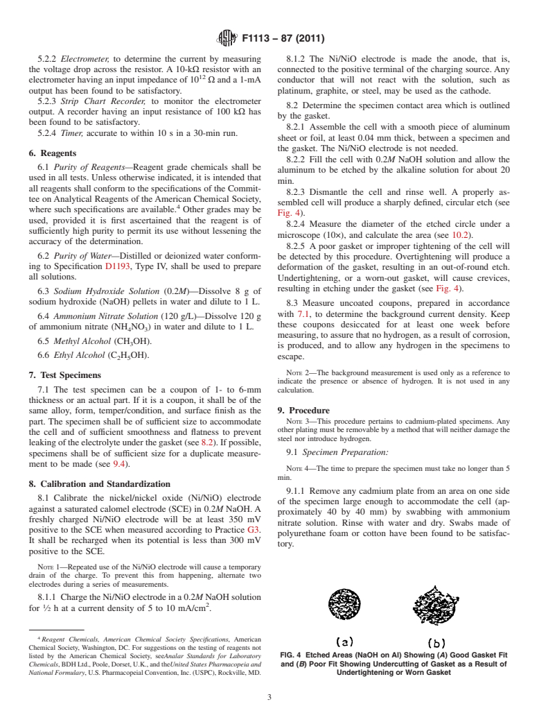 ASTM F1113-87(2011) - Standard Test Method for Electrochemical Measurement of Diffusible Hydrogen in Steels (Barnacle Electrode)