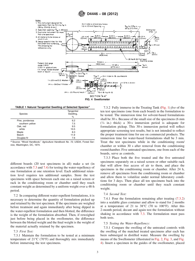 ASTM D4446-08(2012) - Standard Test Method for  Anti-Swelling Effectiveness of Water-Repellent Formulations   and Differential   Swelling of Untreated Wood When Exposed to Liquid   Water Environments