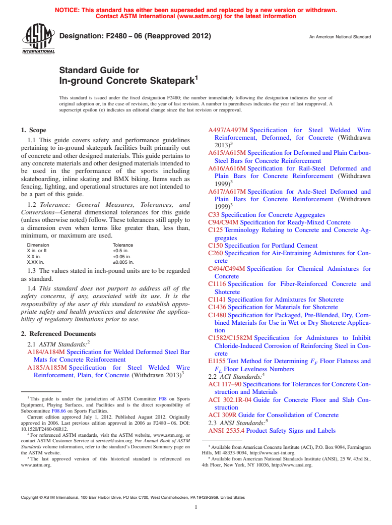 ASTM F2480-06(2012) - Standard Guide for In-ground Concrete Skatepark