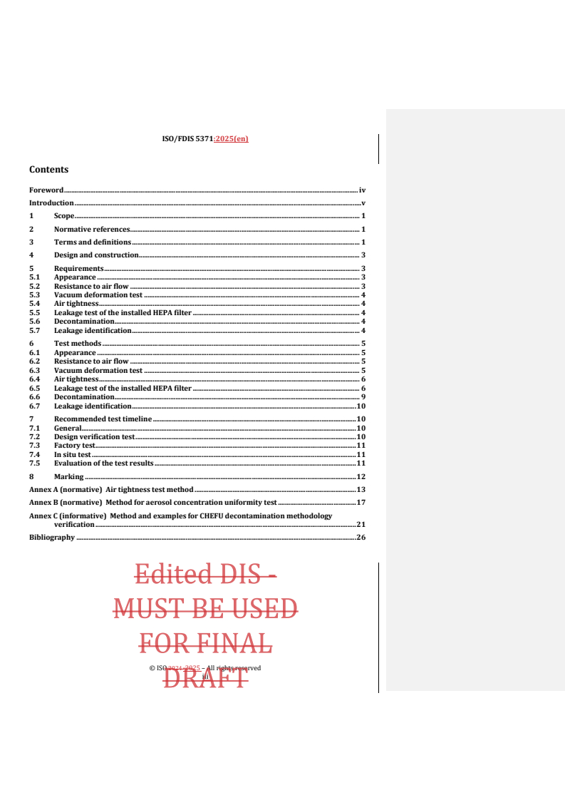 REDLINE ISO/FDIS 5371 - Containment high efficiency filtration unit (CHEFU) in ventilation system of biosafety facilities
Released:14. 04. 2025
