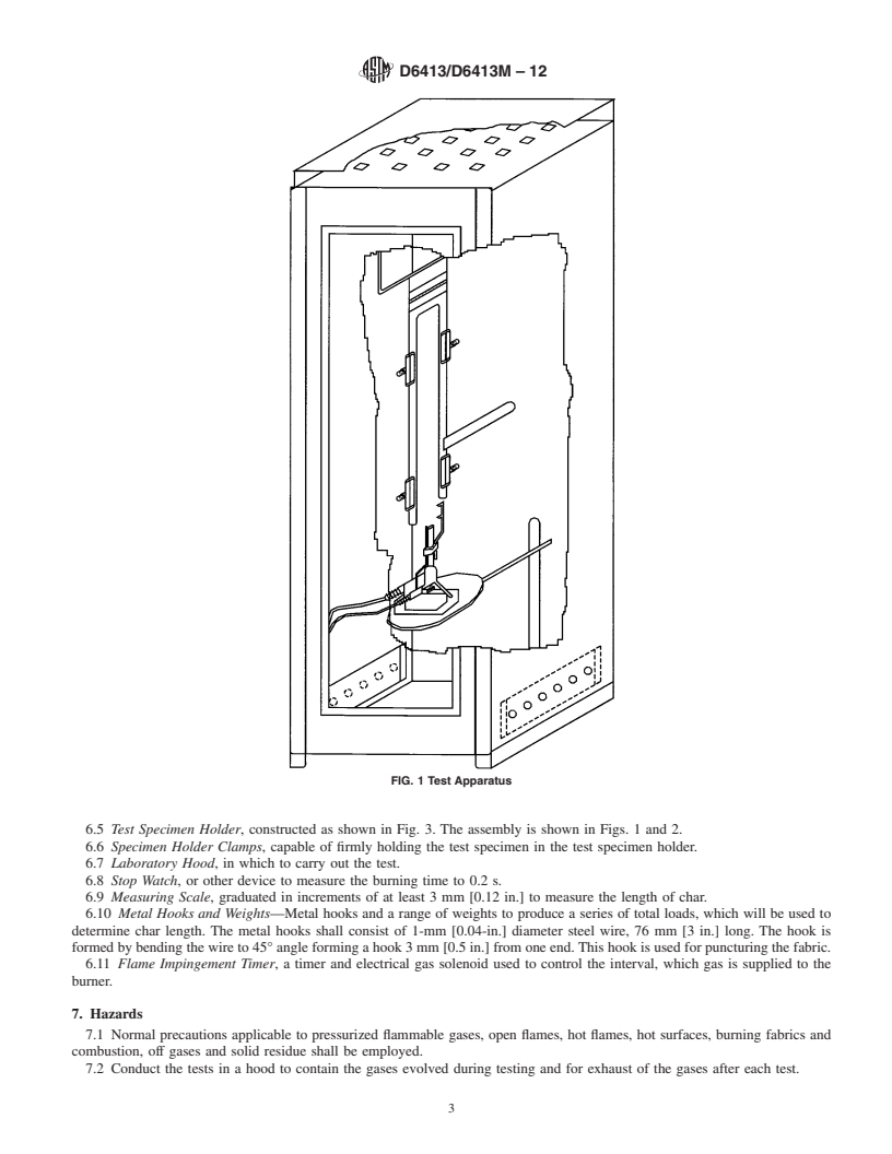 REDLINE ASTM D6413/D6413M-12 - Standard Test Method for Flame Resistance of Textiles (Vertical Test)