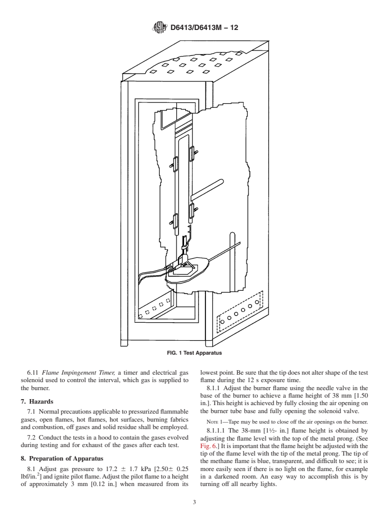 ASTM D6413/D6413M-12 - Standard Test Method for Flame Resistance of Textiles (Vertical Test)