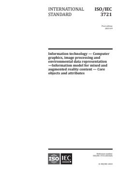 ISO/IEC 3721:2023 ISO/IEC 3721:2023 - Information technology — Computer graphics, image processing and environmental data representation —Information model for mixed and augmented reality content — Core objects and attributes
Released:22. 09. 2023 - Page 1 preview