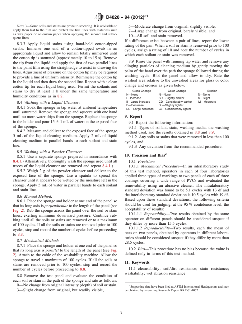 ASTM D4828-94(2012)e1 - Standard Test Methods for Practical Washability of Organic Coatings