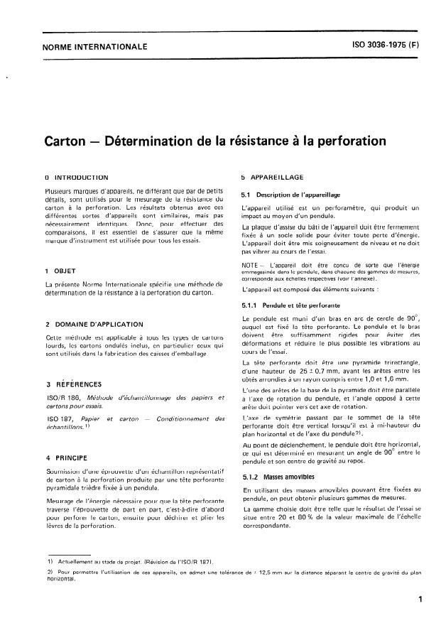 ISO 3036:1975 - Carton -- Détermination de la résistance a la perforation