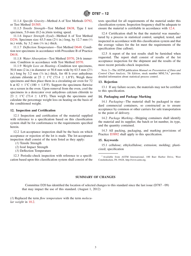 ASTM D787-12 - Standard Specification for Ethyl Cellulose Molding and Extrusion Compounds