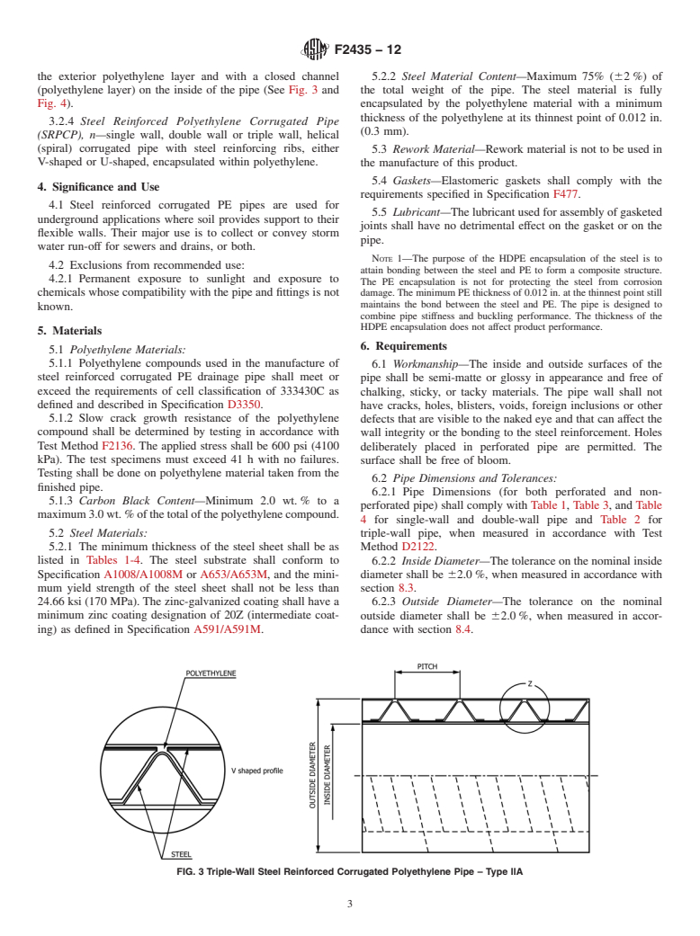 ASTM F2435-12 - Standard Specification for Steel Reinforced Polyethylene (PE) Corrugated Pipe