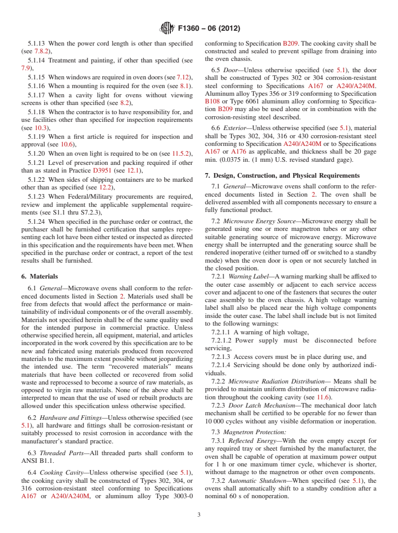 ASTM F1360-06(2012) - Standard Specification for Ovens, Microwave, Electric