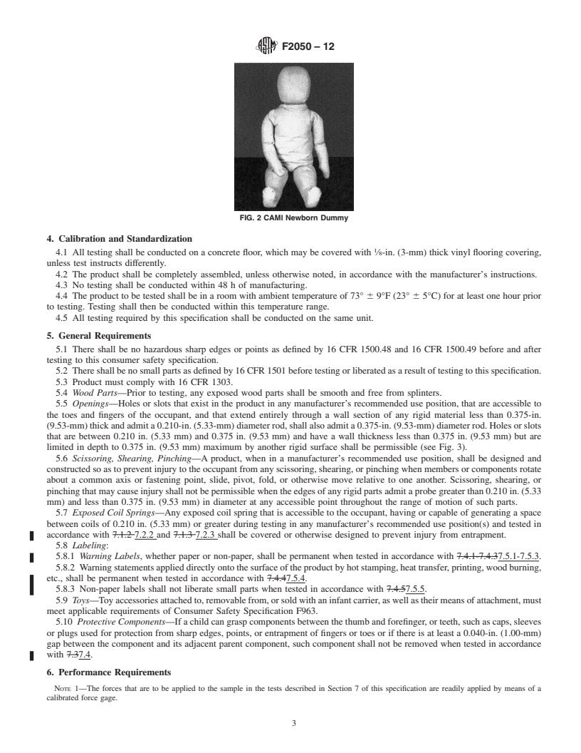 REDLINE ASTM F2050-12 - Standard Consumer Safety Specification for Hand-Held Infant Carriers