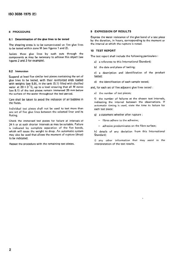 ISO 3038:1975 ISO 3038:1975 - Corrugated fibreboard -- Determination of the water resistance of the glue bond by immersion - Page 4 preview
