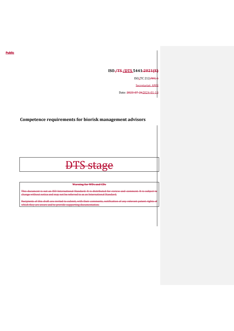 REDLINE ISO/DTS 5441 - Competence requirements for biorisk management advisors
Released:19. 01. 2024