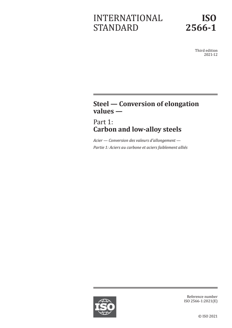ISO 2566-1:2021 - Steel -- Conversion of elongation values