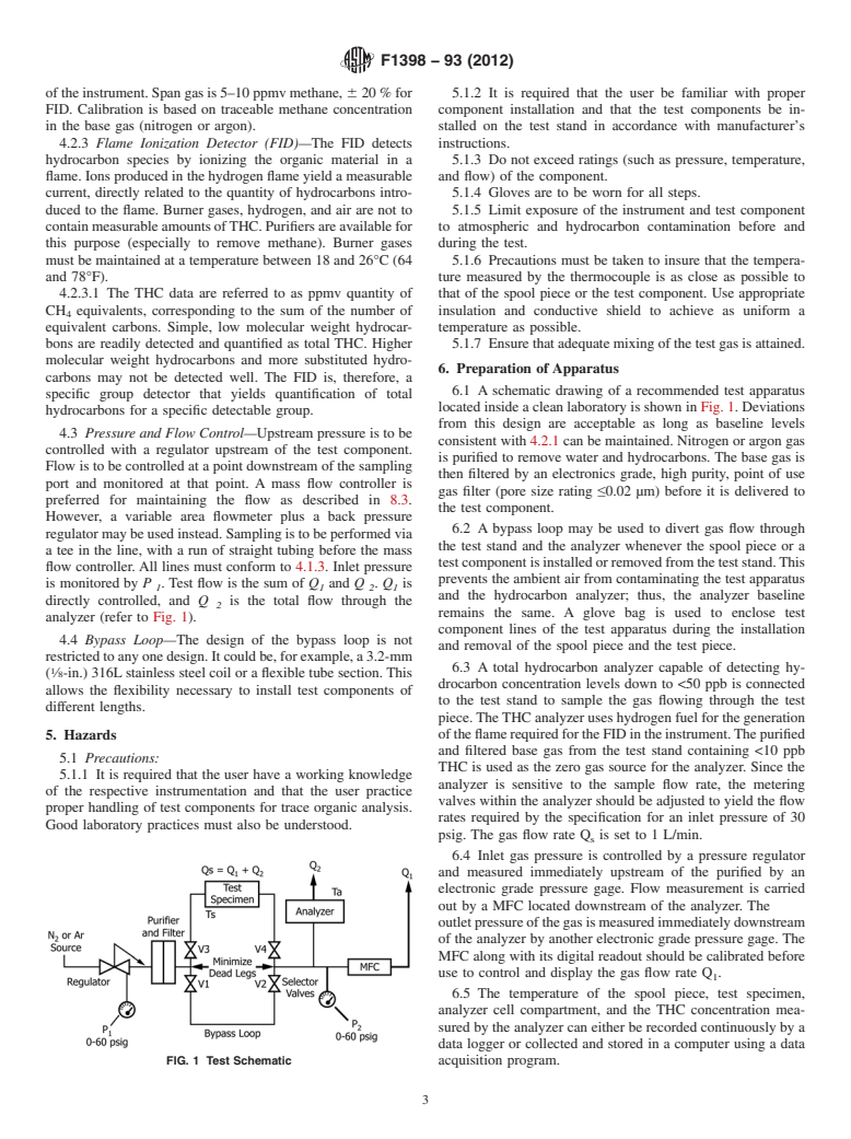 ASTM F1398-93(2012) - Standard Test Method for  Determination of Total Hydrocarbon Contribution by Gas Distribution  System Components