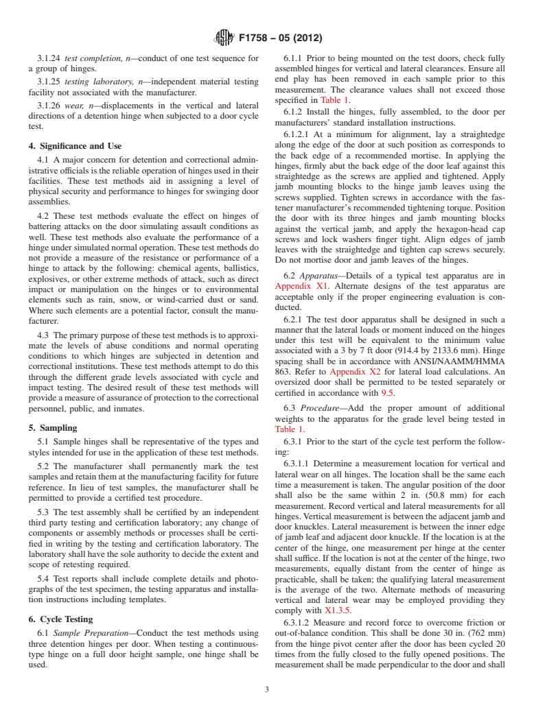 ASTM F1758-05(2012) - Standard Test Methods for  Detention Hinges Used on Detention-Grade Swinging Doors