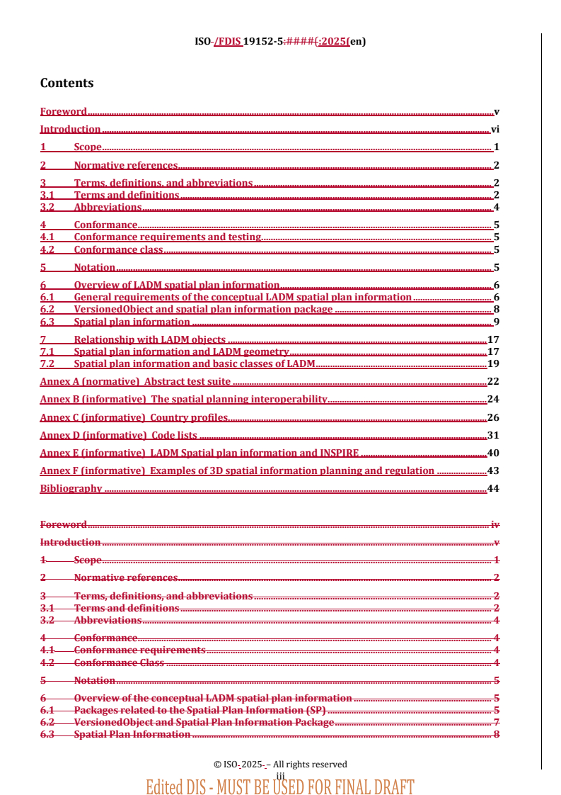 REDLINE ISO/FDIS 19152-5 - Geographic information — Land Administration Domain Model (LADM) — Part 5: Spatial plan information
Released:20. 03. 2025