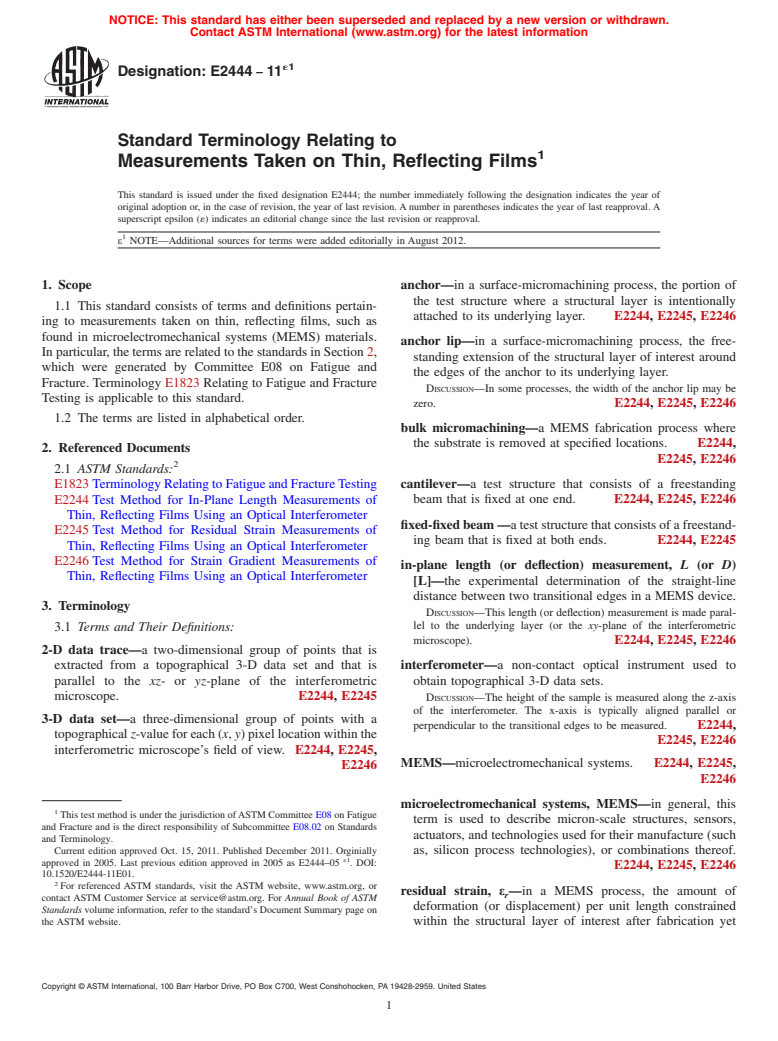 ASTM E2444-11e1 - Terminology Relating to  Measurements  Taken on Thin, Reflecting Films