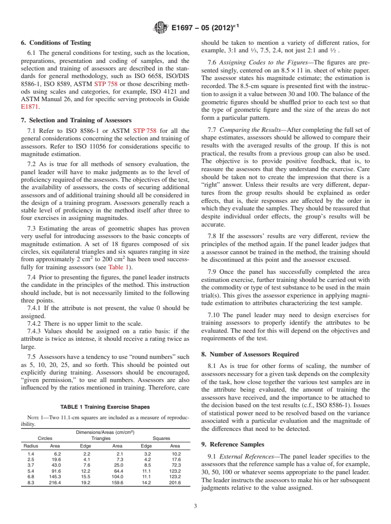 ASTM E1697-05(2012)e1 - Standard Test Method for Unipolar Magnitude Estimation of Sensory Attributes