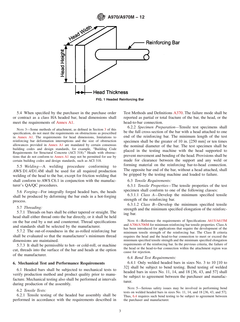 ASTM A970/A970M-12 - Standard Specification for Headed Steel Bars for Concrete Reinforcement