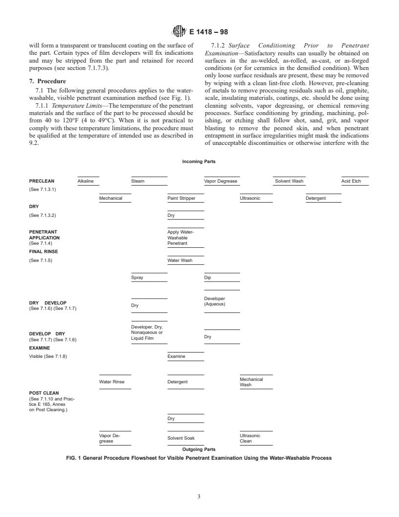 ASTM E1418-98 - Standard Test Method for Visible Penetrant Examination Using the Water-Washable Process