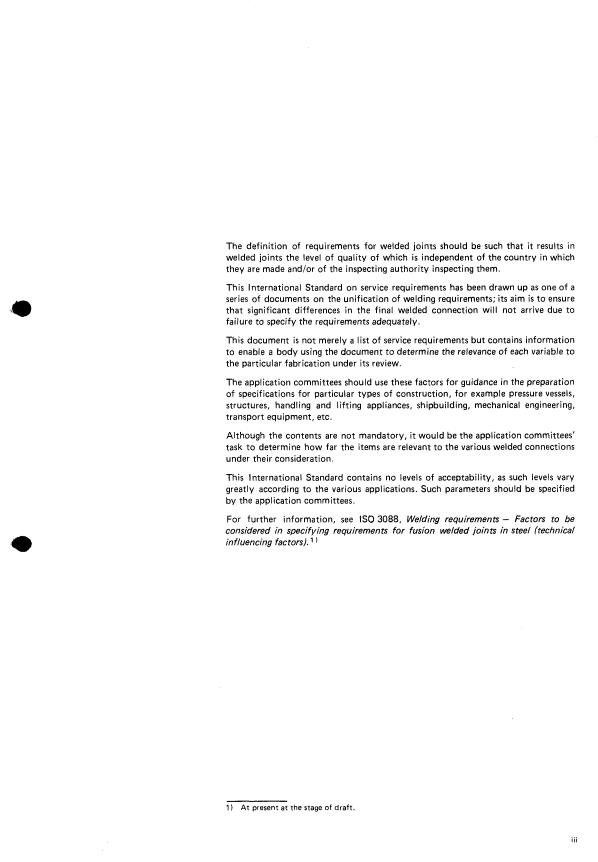 ISO 3041:1975 - Welding requirements -- Categories of service requirements for welded joints