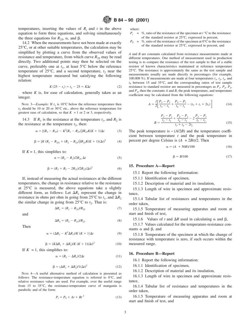 ASTM B84-90(2001) - Standard Test Method for Temperature-Resistance Constants of Alloy Wires for Precision Resistors