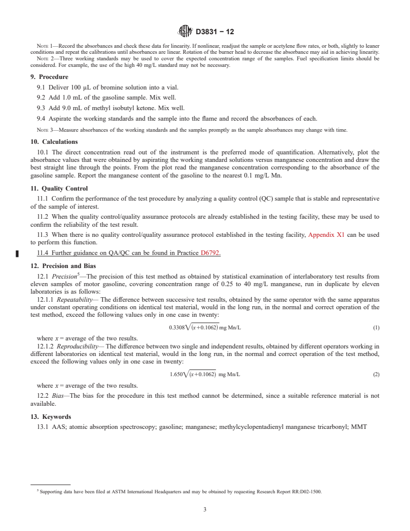 REDLINE ASTM D3831-12 - Standard Test Method for Manganese in Gasoline By Atomic Absorption Spectroscopy