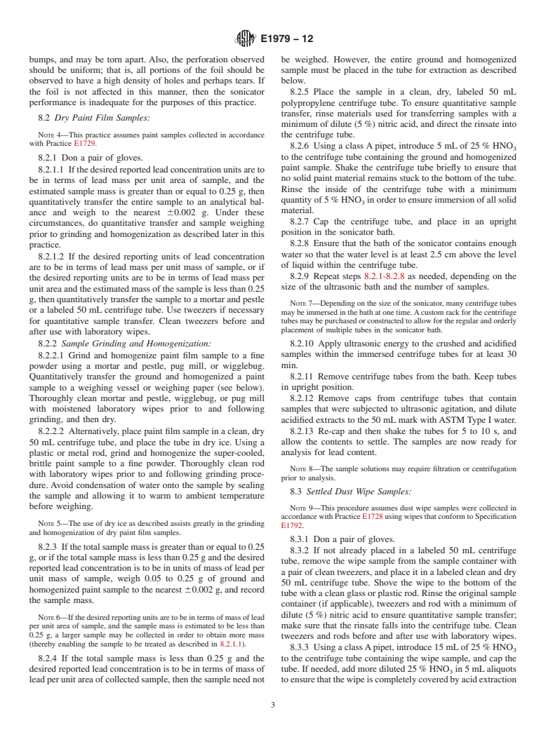 ASTM E1979-12 - Standard Practice for Ultrasonic Extraction of Paint, Dust, Soil, and Air Samples for Subsequent Determination of Lead